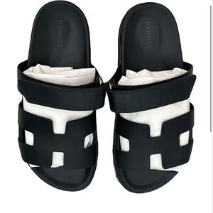 Hermes Black Chypre Leather Sandals